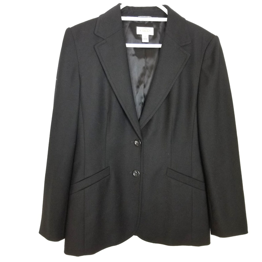 TALBOTS Women Wool Blend Blazer Jacket Sz 10 Black Button Up Classic Preppy